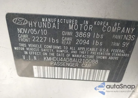 2010 Hyundai Elantra Gls из США, поврежденный, VIN KMHDU4AD8AU210088